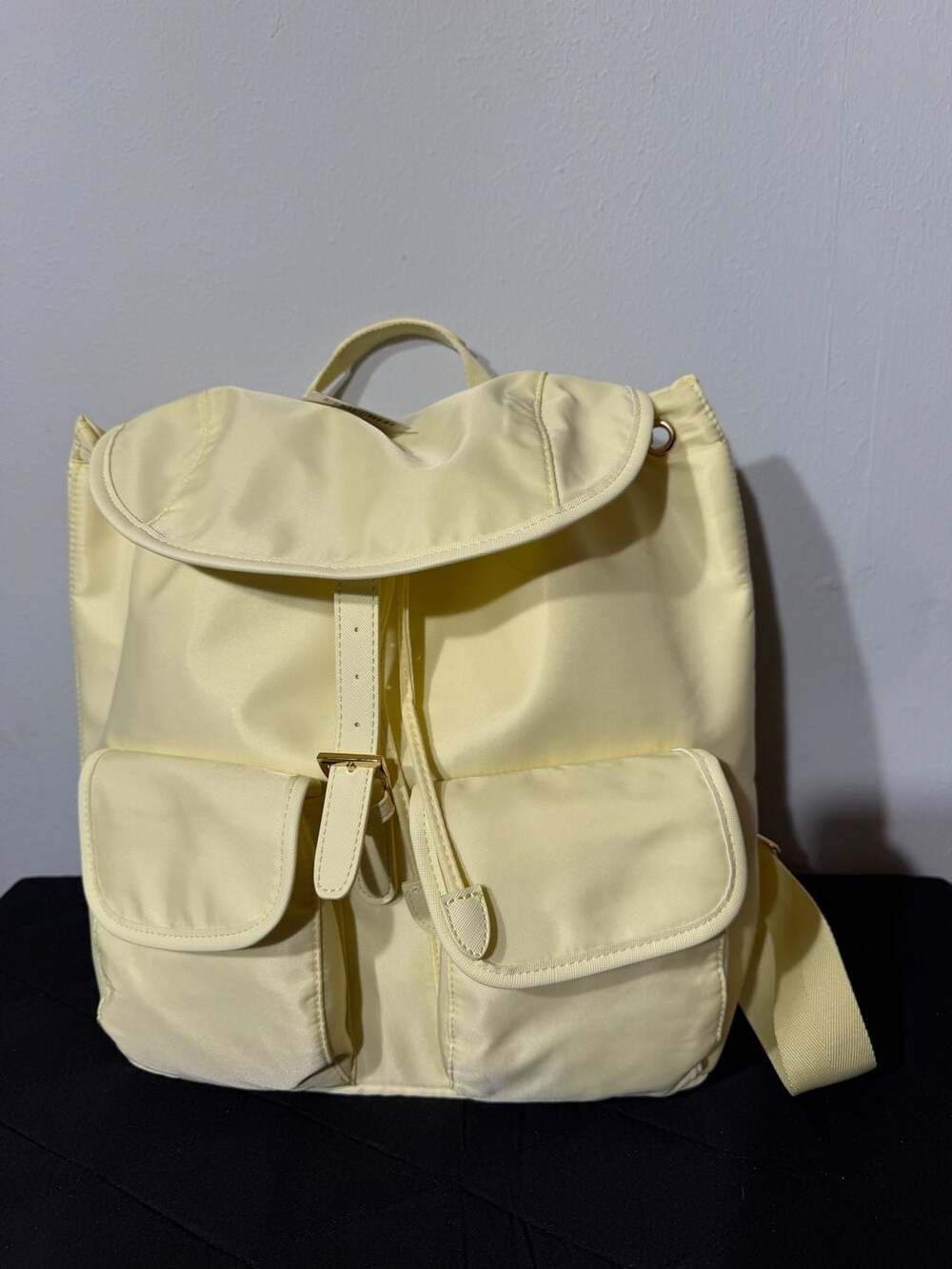 Year of Ours Nylon Drawstring Lightweight Backpack in Butter Yellow